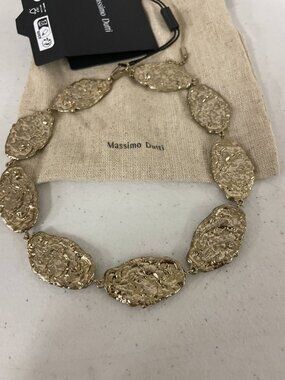 Massimo Dutti Statement Ovals Necklace Gold Tone Textured Disc Links New